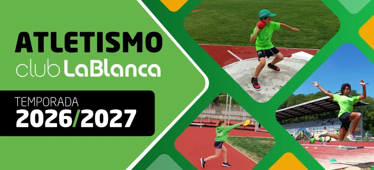 Banner. Foto de varios niños y niñas corriendo en una pista de atletismo. Inscripciones atletismo escuela y federados temporada 2026-2027