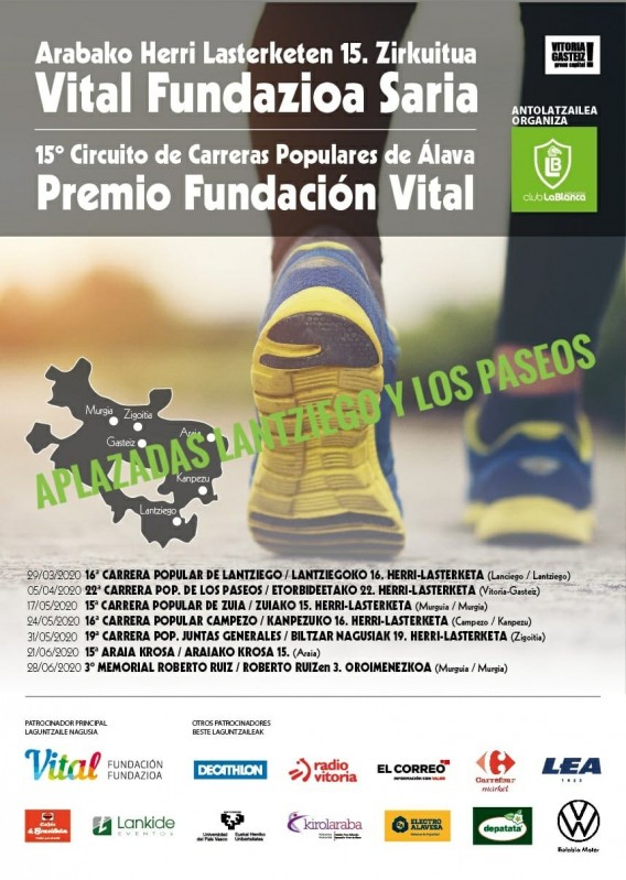 Aplazamiento de las pruebas de Lantziego y Los Paseos del Circuito de Carreras Populares por Álava-Premio Fundación Vital